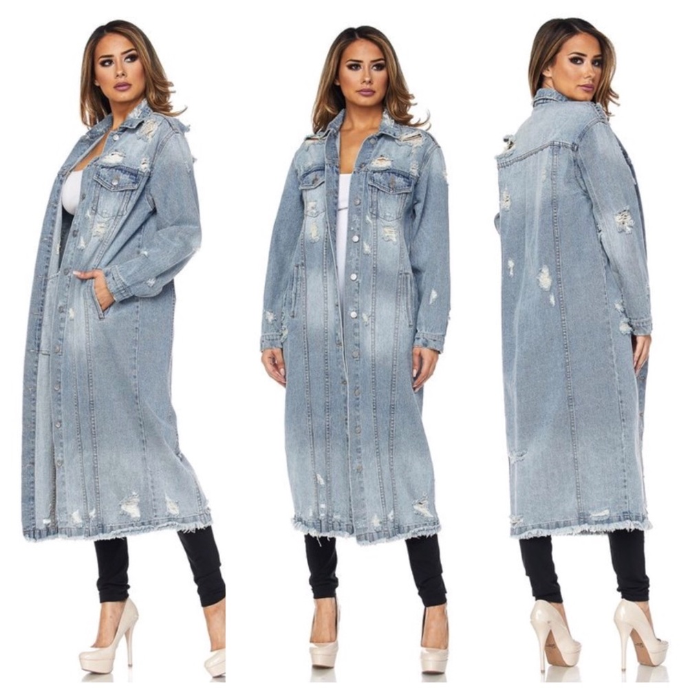 Distressed Denim Trench